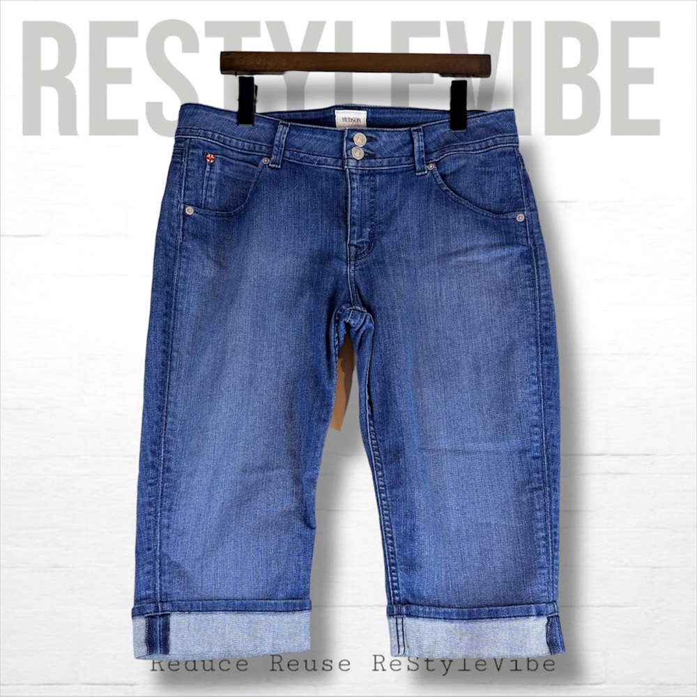 HUDSON Women’s Size 32 Denim Jean Capri Crop Style Malibu Cap Cuffed Fit Stretch